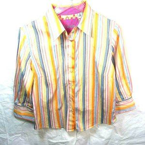 Cute Robert Graham Striped Floral Trim Blouse Med